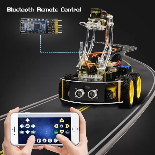 Arduino 로봇용 Keyestudio 4WD 기계식 암 로봇 스마트 카/안드로이드 및 IOS 지원